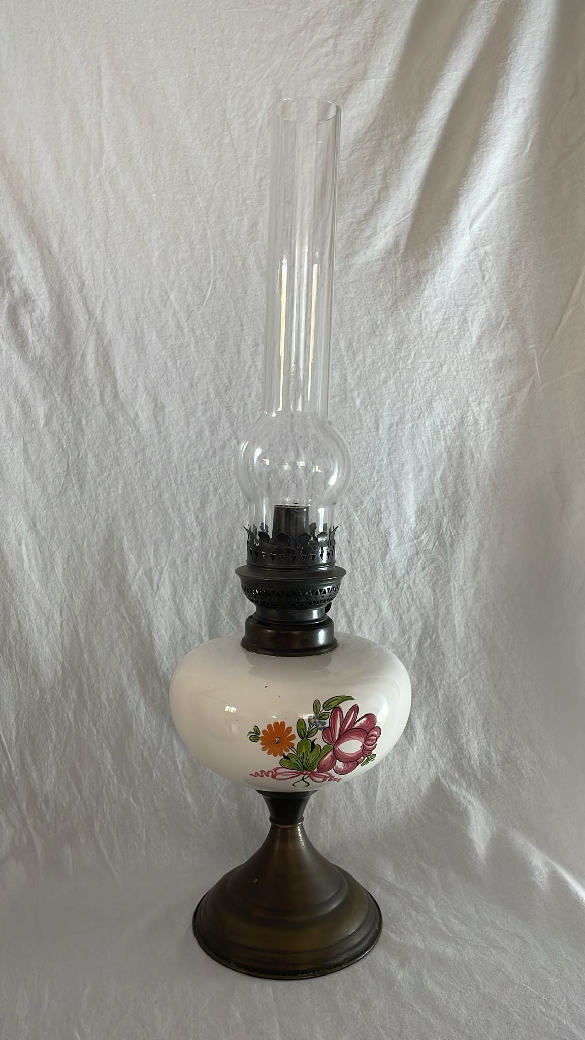 Gas Lamp with Brass Body and Porcelain Reservoir